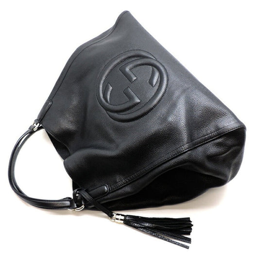 Gucci Interlocking Tassel Bag Women's Tote Leather Black